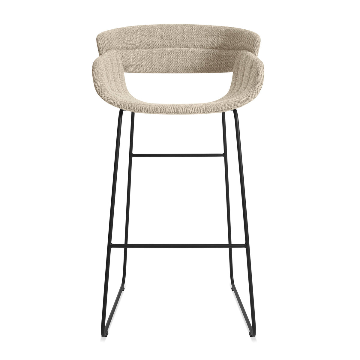 Bar Stool, 30 In Seat Height, Stone Textured Basketweave with Black Steel Sled Base