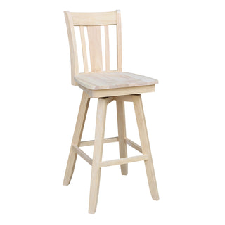 Bar Stool, 30 in Seat Height, Unfinished Solid Rubberwood with Slat Back