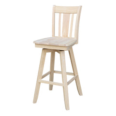 Bar Stool, 30 in Seat Height, Unfinished Solid Rubberwood with Slat Back