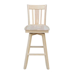 Bar Stool, 30 in Seat Height, Unfinished Solid Rubberwood with Slat Back