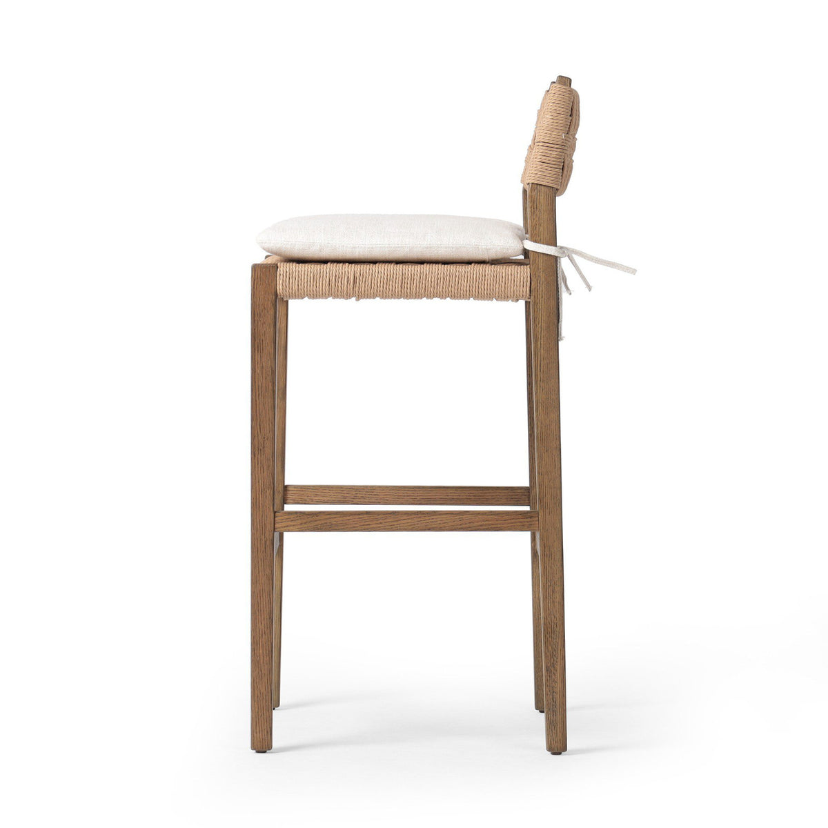Bar Stool, 30 in Seat Height, Woven Neutral Paper Cord with Solid Wood Frame