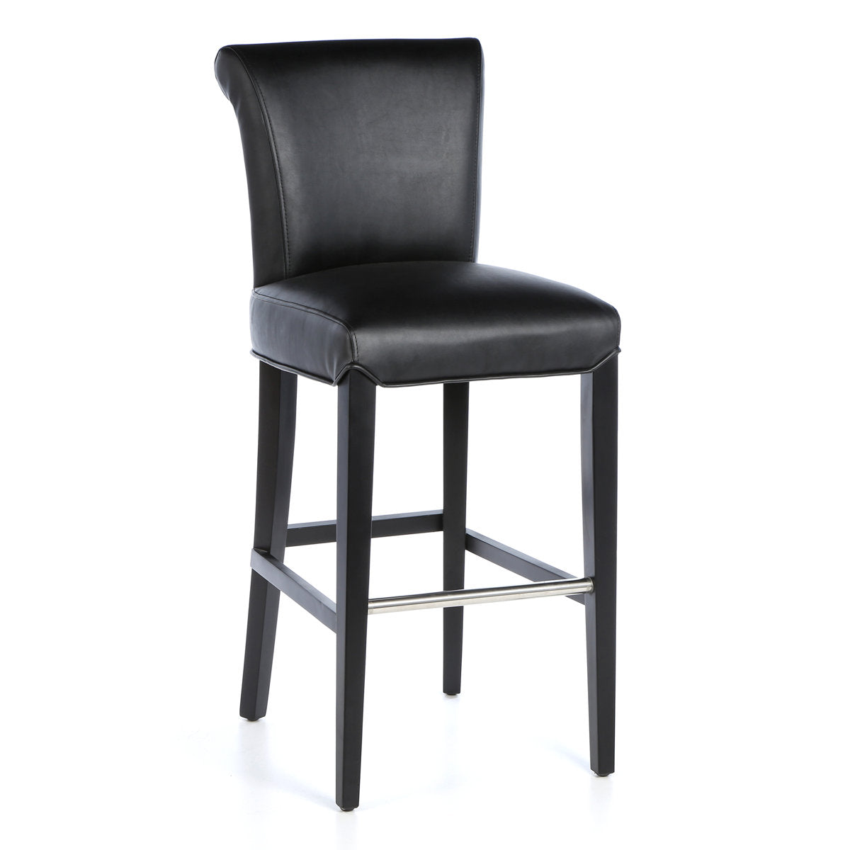 Bar Stool, 30 Inch Seat Height, Black Faux Leather with Solid Birch Frame