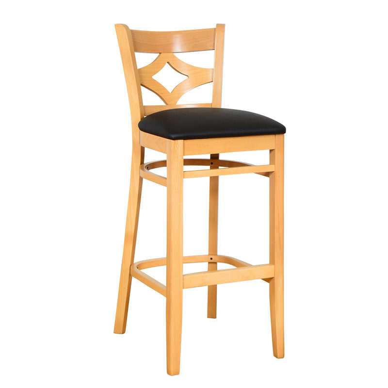 Bar Stool, 30 Inch Seat Height, Black Microfiber Seat with Natural Solid Wood Frame
