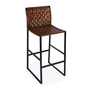 Bar Stool, 30 Inch Seat Height, Dark Brown/Black Leather and Iron