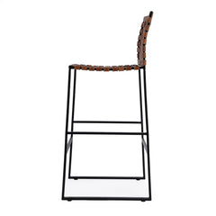 Bar Stool, 30 Inch Seat Height, Dark Brown/Black Leather and Iron