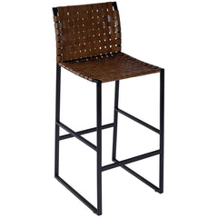 Bar Stool, 30 Inch Seat Height, Dark Brown/Black Leather and Iron
