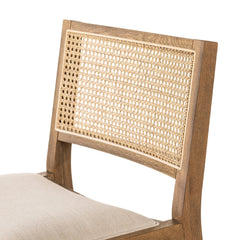 Bar Stool, 31 in Seat Height, Flax Polyester Seat with Natural Cane Back