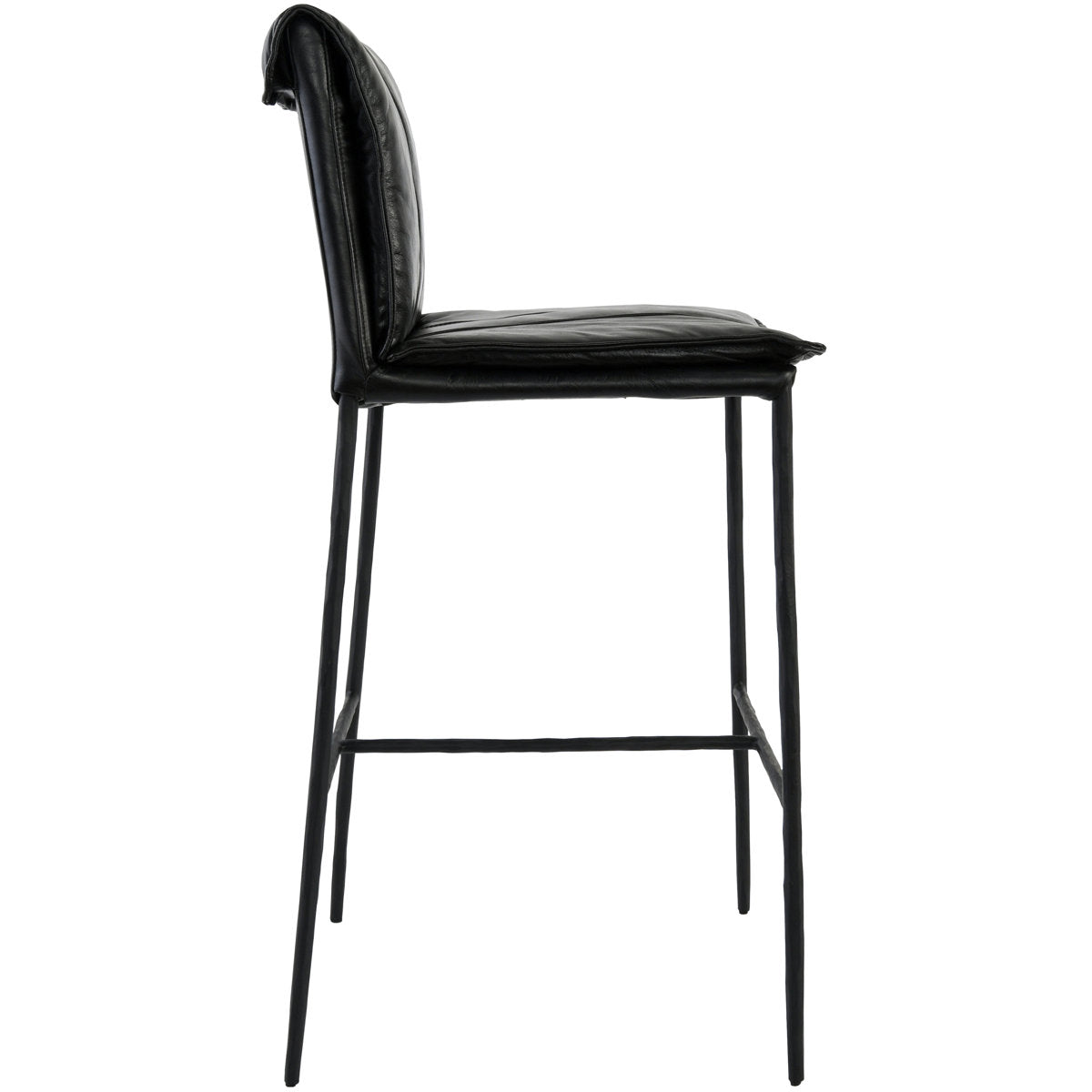Bar Stool, 31-Inch Seat Height, Black Genuine Leather with Steel Frame