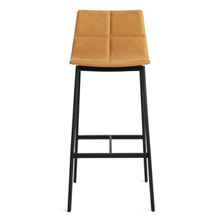 Bar Stool, 31-Inch Seat Height, Camel Genuine Leather with Black Steel Legs