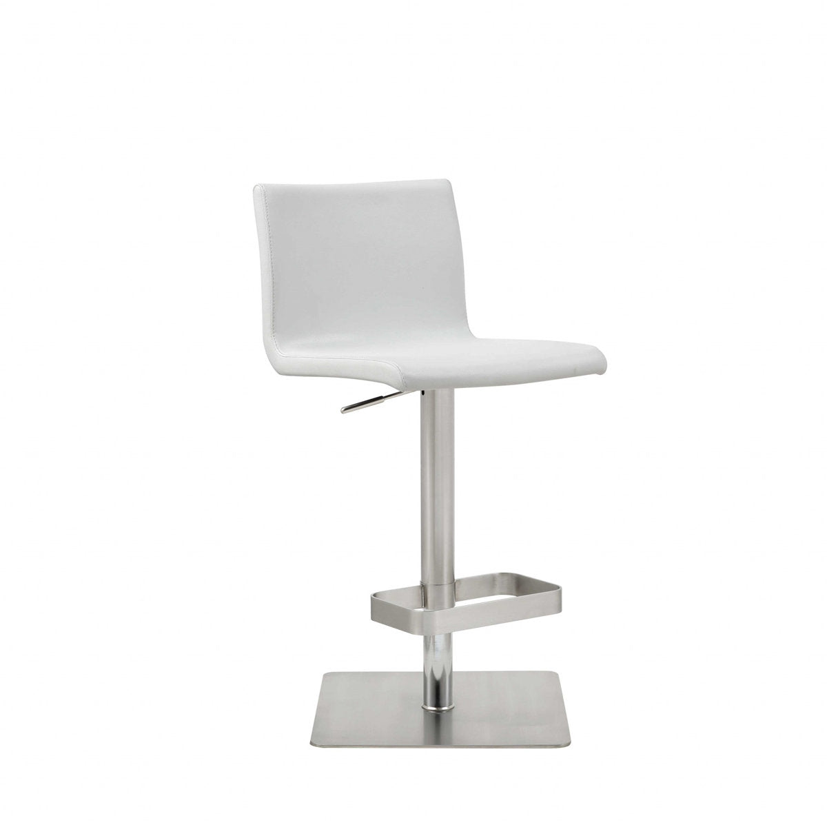 Bar Stool, Adjustable Height, Stainless Steel, White Faux Leather