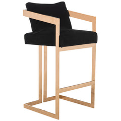 Bar Stool in Black Velvet with Arms, Footrest and Sled Legs