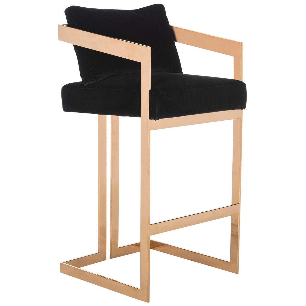 Bar Stool in Black Velvet with Arms, Footrest and Sled Legs
