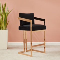 Bar Stool in Black Velvet with Arms, Footrest and Sled Legs