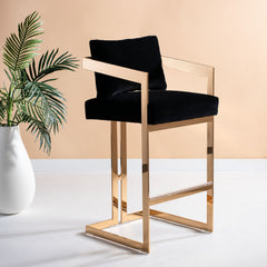 Bar Stool in Black Velvet with Arms, Footrest and Sled Legs