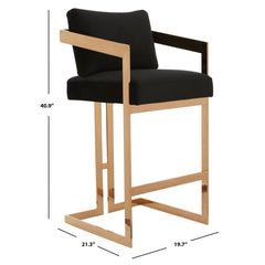 Bar Stool in Black Velvet with Arms, Footrest and Sled Legs