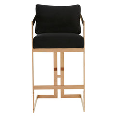 Bar Stool in Black Velvet with Arms, Footrest and Sled Legs