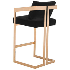 Bar Stool in Black Velvet with Arms, Footrest and Sled Legs