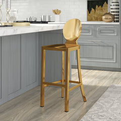 Bar Stool in Stainless Steel with Full Back and Footrest, Gold