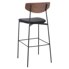 Bar Stool, Natural Seatback, Black Upholstered Seat, Iron Frame