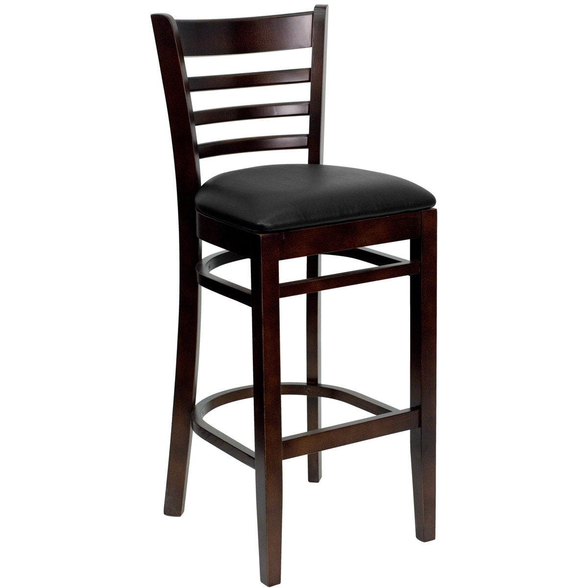 Bar Stool, Solid Beech Wood with Black Vinyl Seat in Walnut