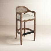 Bar Stool, Solid Oak Frame with Taupe Beige Upholstery