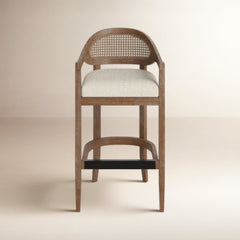 Bar Stool, Solid Oak Frame with Taupe Beige Upholstery
