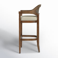 Bar Stool, Solid Oak Frame with Taupe Beige Upholstery