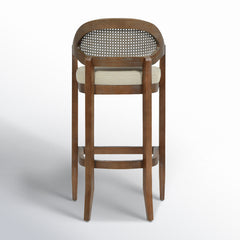 Bar Stool, Solid Oak Frame with Taupe Beige Upholstery
