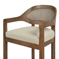 Bar Stool, Solid Oak Frame with Taupe Beige Upholstery