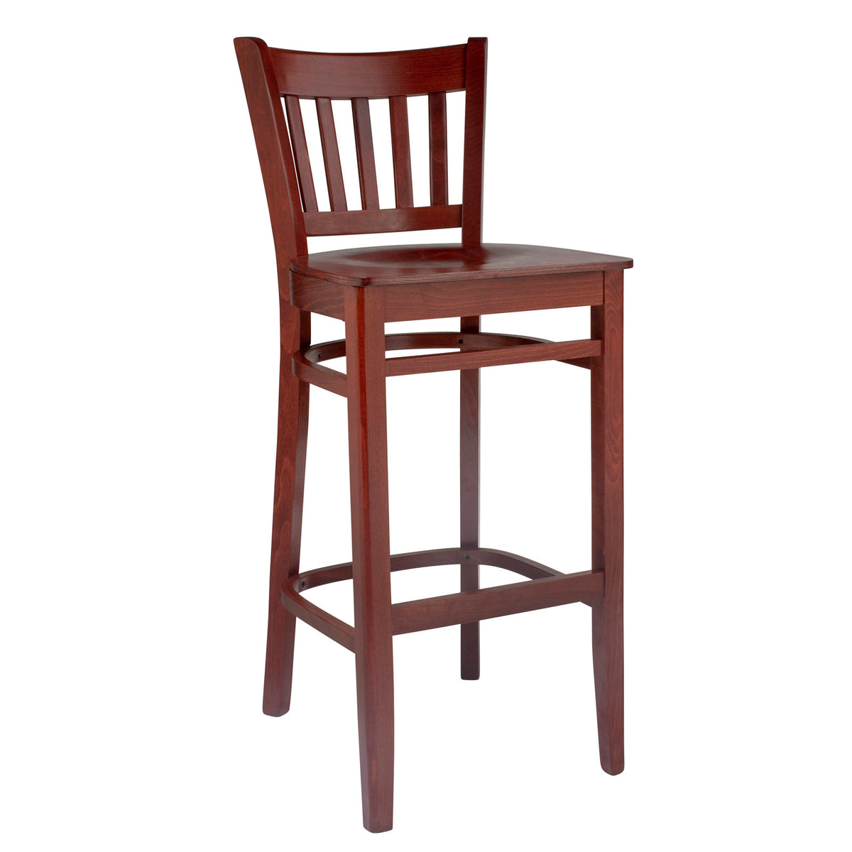 Bar Stool, Solid Wood with Full Back and Footrest, Mahogany