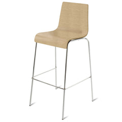 Bar Stool, Technical White Oak Bent Plywood Seat with Chrome Steel Frame