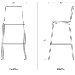 Bar Stool, Technical White Oak Bent Plywood Seat with Chrome Steel Frame