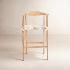 Bar Stool, Upholstered Seat, Low Back, 29 Inch Seat Height, White and Brown