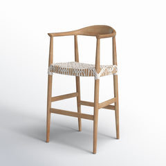 Bar Stool, Upholstered Seat, Low Back, 29 Inch Seat Height, White and Brown
