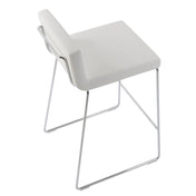 Bar Stool, White Faux Leather, 29 Inch Seat Height, Low Back