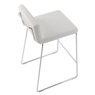 Bar Stool, White Faux Leather, 29 Inch Seat Height, Low Back