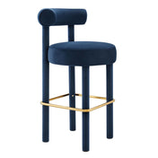 Bar Stool with 30 in Seat Height in Midnight Blue Boucle