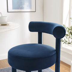 Bar Stool with 30 in Seat Height in Midnight Blue Boucle