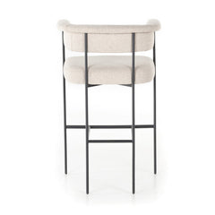 Bar Stool with Arms and Footrest, Light Camel Polyester with Matte Black Iron Frame