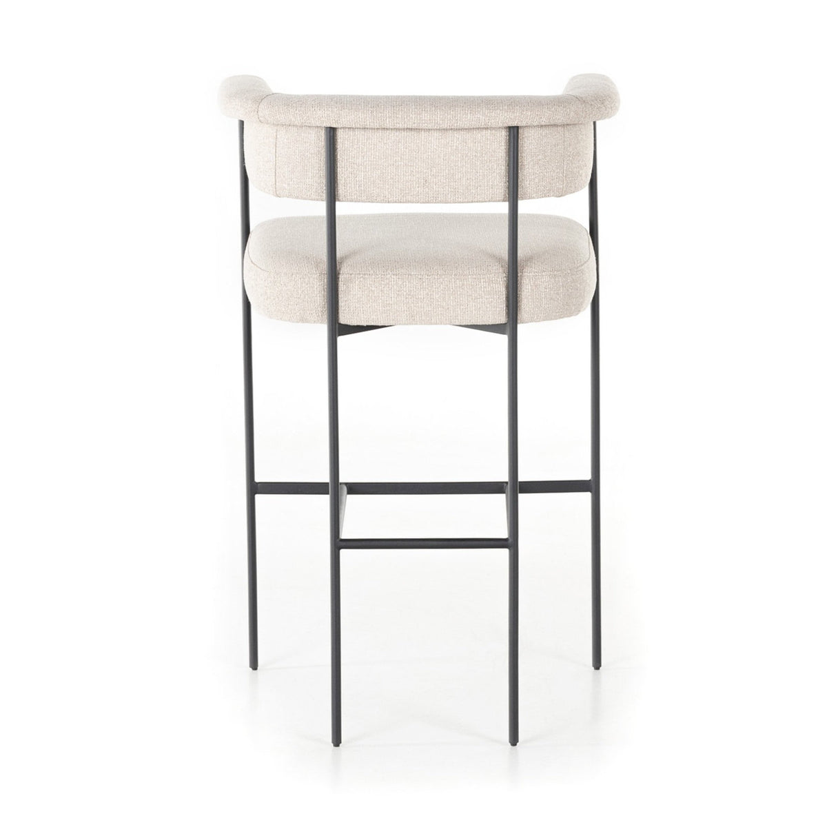 Bar Stool with Arms and Footrest, Light Camel Polyester with Matte Black Iron Frame