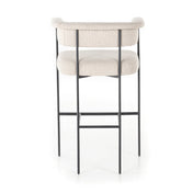 Bar Stool with Arms and Footrest, Light Camel Polyester with Matte Black Iron Frame