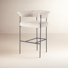 Bar Stool with Arms and Footrest, Light Camel Polyester with Matte Black Iron Frame