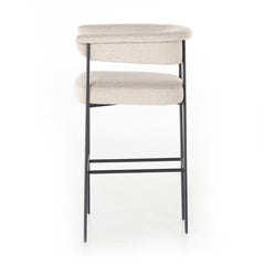 Bar Stool with Arms and Footrest, Light Camel Polyester with Matte Black Iron Frame