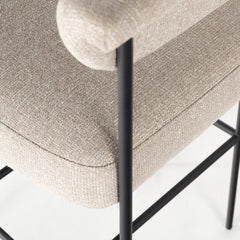 Bar Stool with Arms and Footrest, Light Camel Polyester with Matte Black Iron Frame