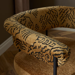 Bar Stool with Arms and Footrest, Light Camel Polyester with Matte Black Iron Frame