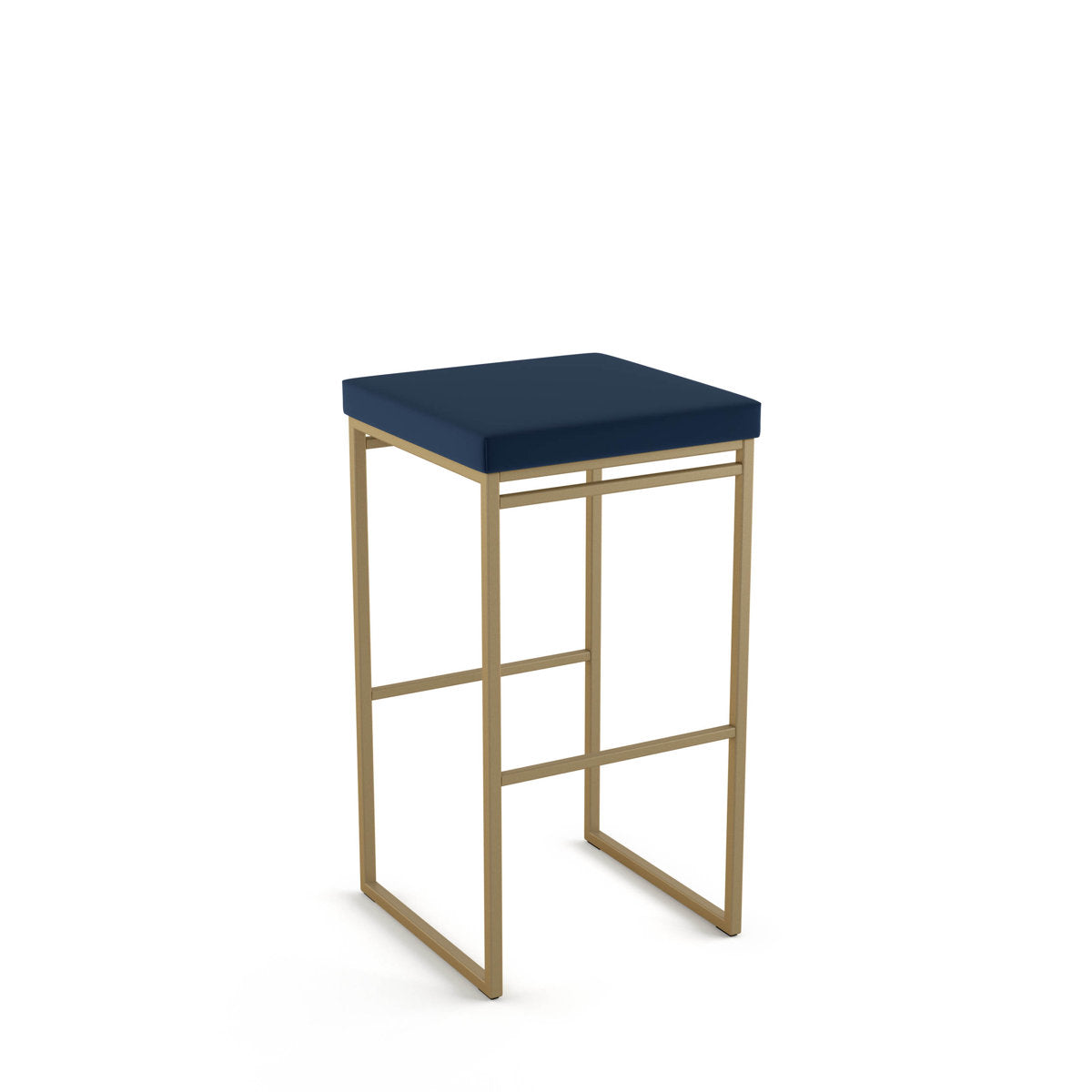 Bar Stool with Blue Upholstered Seat and Gold Steel Sled Base
