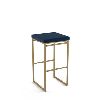 Bar Stool with Blue Upholstered Seat and Gold Steel Sled Base