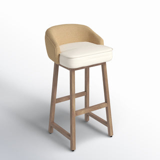 Bar Stool with Cream Fabric Seat and Brown Solid Mango Wood Frame