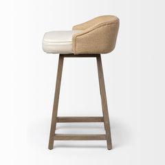 Bar Stool with Cream Fabric Seat and Brown Solid Mango Wood Frame