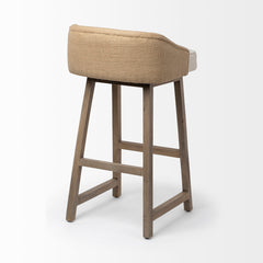 Bar Stool with Cream Fabric Seat and Brown Solid Mango Wood Frame